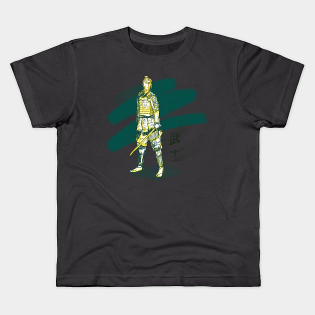 handrawn warrior with samurai or sword or katana japanese style Kids T-Shirt by amindachoirun